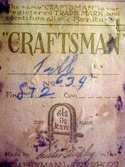 Close-up Gustav Stickley Craftsman paper label.